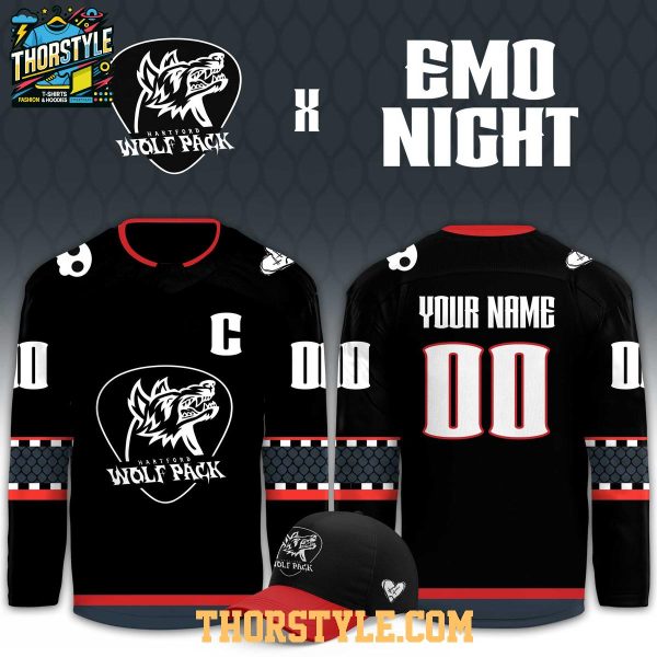 Hartford Wolf Pack x Emo Night 2026 All Black Personalized Hockey Jersey