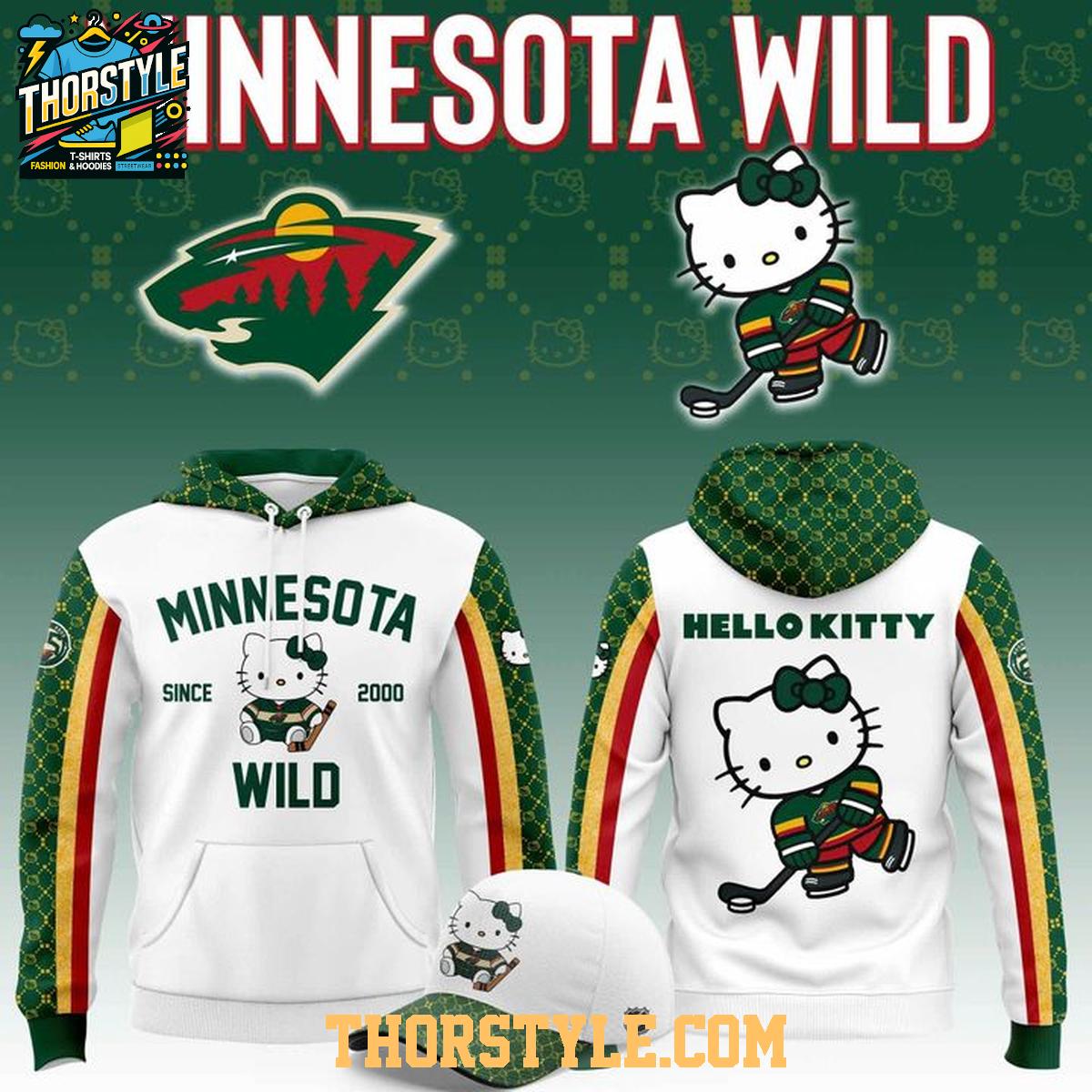Minnesota Wild 2026 Hello Kitty Since 2000 Hockey Game Hoodie Shirts Minnesota Wild 2026 Hello Kitty Since 2000 Hockey Game Hoodie Shirts