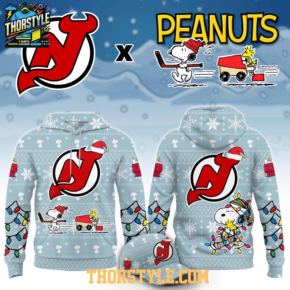 New Jersey Devils x Peanuts 2026 Snoopy Christmas Night Hoodie Shirts New Jersey Devils x Peanuts 2026 Snoopy Christmas Night Hoodie Shirts