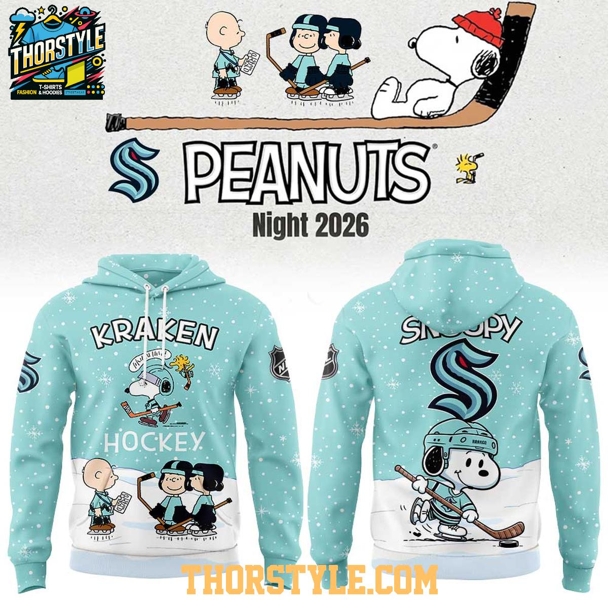 Seattle Kraken 2026 Peanuts Christmas Night x NHL Hoodie T-Shirt Seattle Kraken 2026 Peanuts Christmas Night x NHL Hoodie T-Shirt