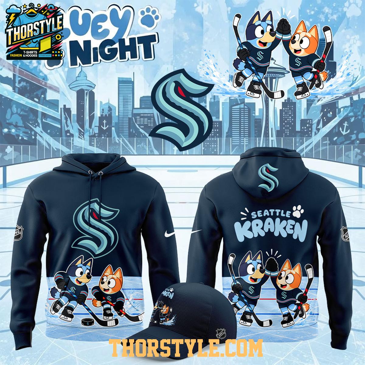 Seattle Kraken Bluey Day 2026 Hockey Game Celebrate Hoodie T-Shirt Seattle Kraken Bluey Day 2026 Hockey Game Celebrate Hoodie T-Shirt