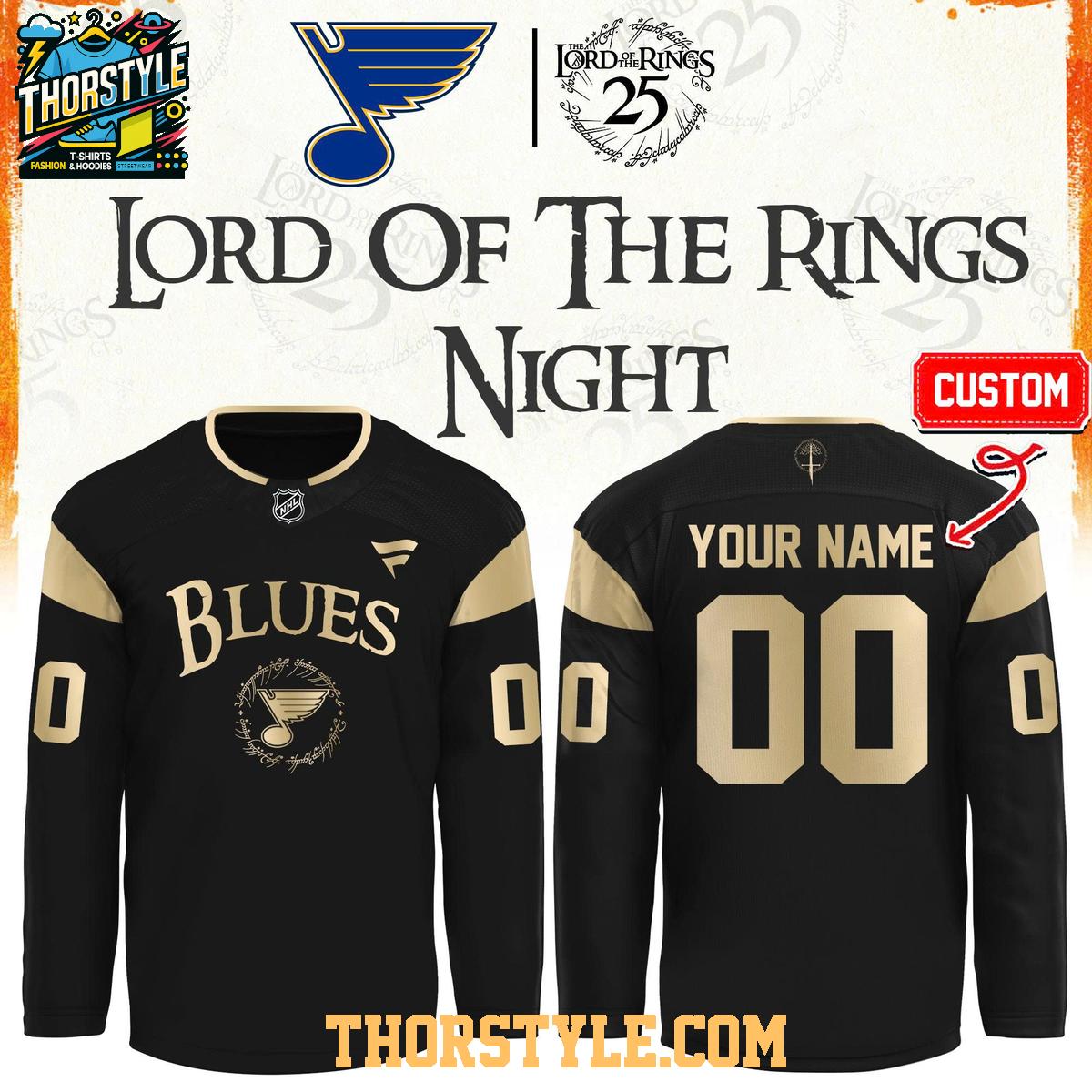 St. Louis Blues 2026 The Lord of The Rings 25th Anniversary Personalized Jersey St. Louis Blues 2026 The Lord of The Rings 25th Anniversary Personalized Jersey