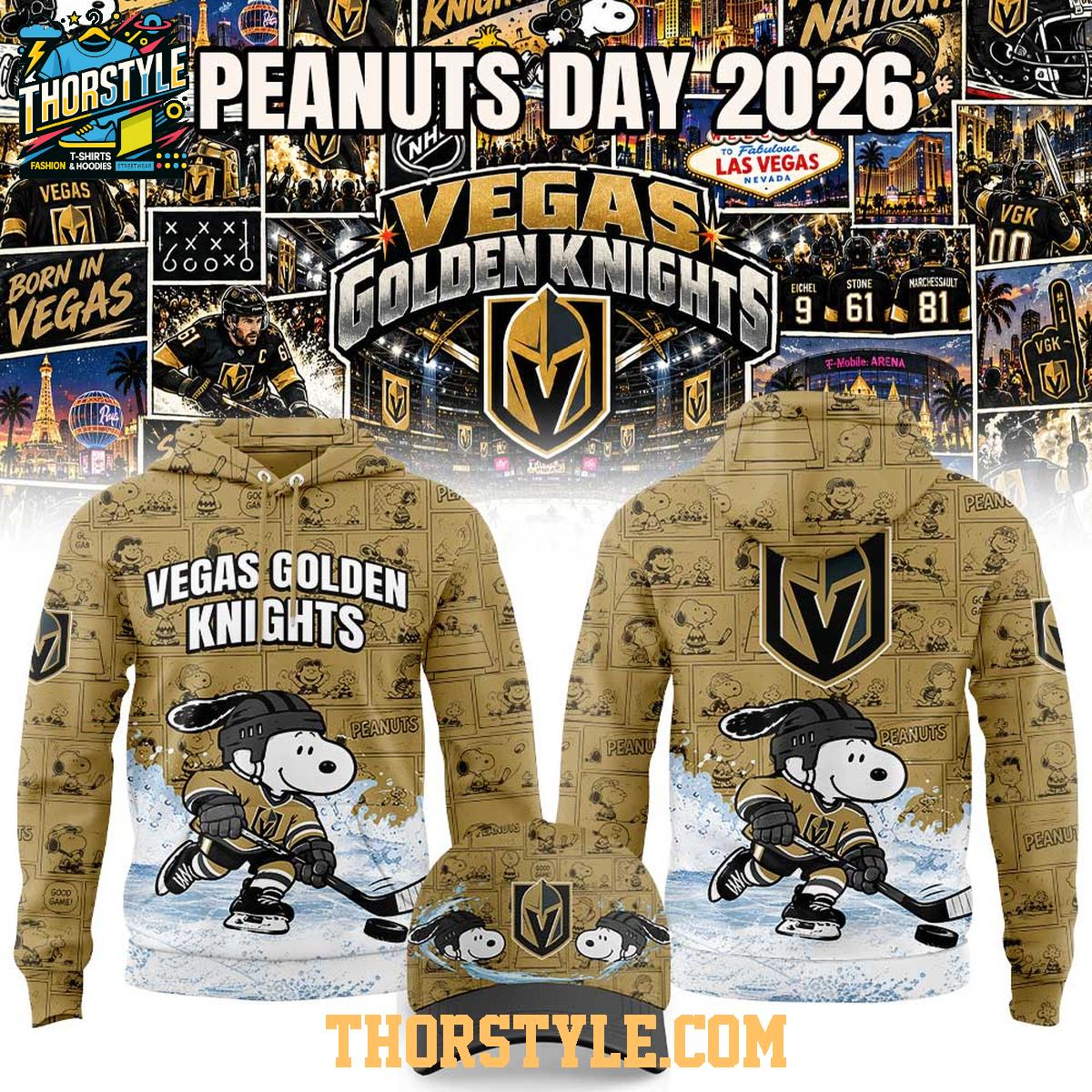 Vegas Golden Knights 2026 Peanuts Day x Hockey Game Hoodie T-Shirt Vegas Golden Knights 2026 Peanuts Day x Hockey Game Hoodie T-Shirt