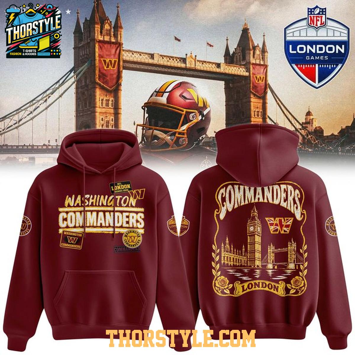 Washington Commanders 2026 NFL London Game Hoodie T-Shirt Red Washington Commanders 2026 NFL London Game Hoodie T-Shirt Red